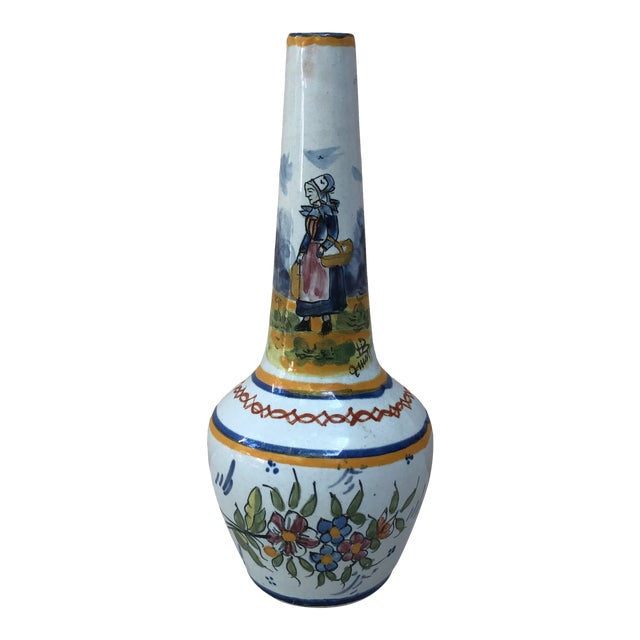 C.1900 French Faience Vase Hb Quimper For Sale