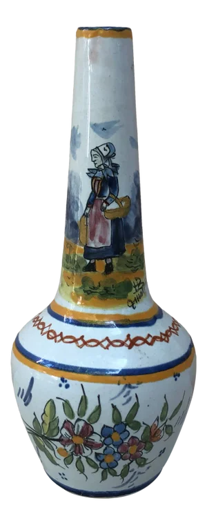C.1900 French Faience Vase Hb Quimper