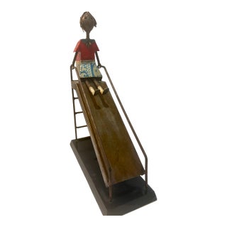 Manuel Felguérez Metal Sculpture Girl on a Slide Vintage 1960's For Sale