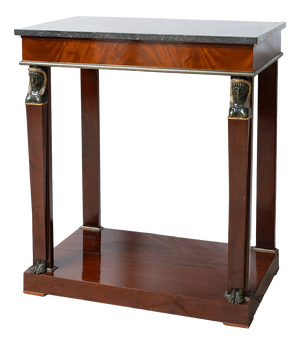 Console Table in Mahogany Feather with Black Belgian Marble Top, France, 1800s