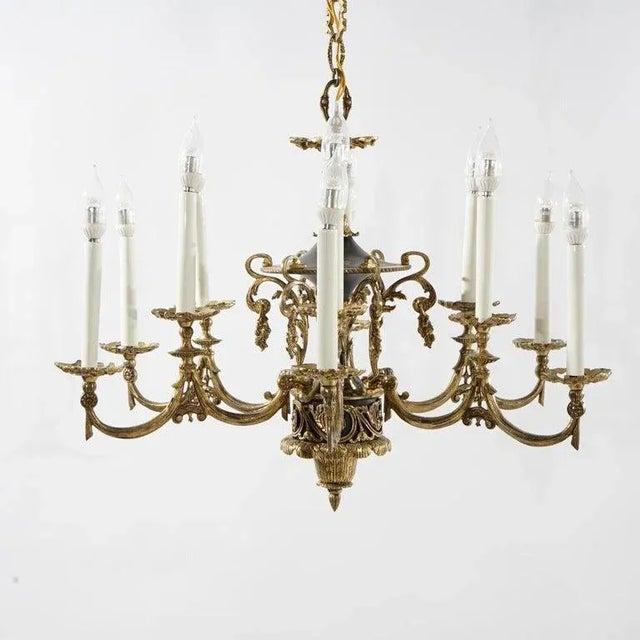 French Empire Style Ebonized Bronze Twelve-Light Chandelier, Early 20th Century For Sale - Image 6 of 13