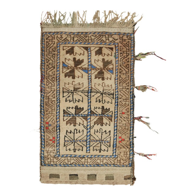 Antique Baluch Persian Rug in Brown, Beige & Blue Geometric Pattern For Sale