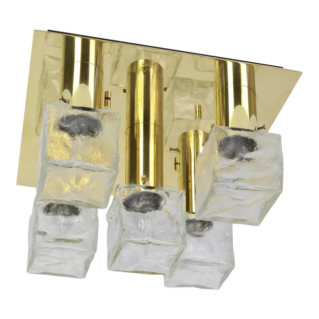 Large Austrian Murano Ice Glass Flush Mount from Kalmar, 1960s For Sale