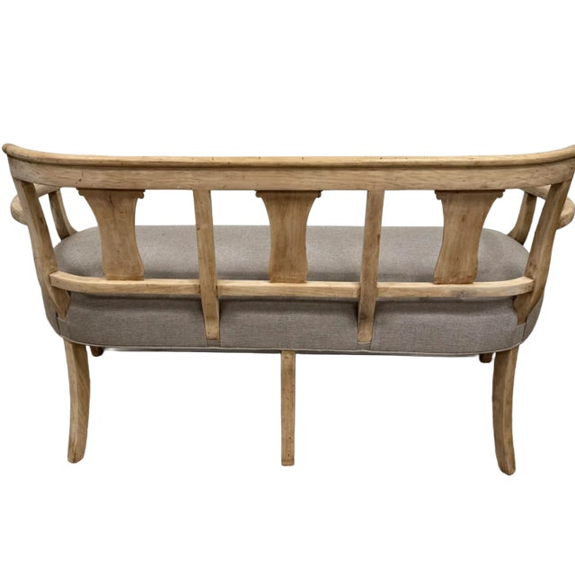 Early 20th Century Vintage Bleached Carved Wood Bench For Sale - Image 4 of 9