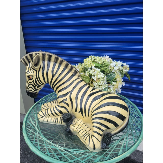 Vintage Yellow Black Large Italian Sitting Regency Zebra Room Decor Statue For Sale - Image 9 of 11