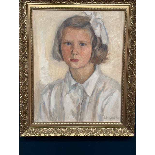 P. O. Linquist, Portrait of a Girl, 1946, Oil on Panel, Framed For Sale - Image 15 of 18