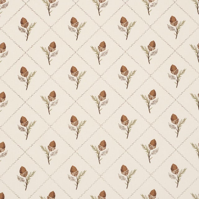 Schumacher Holden Hand Print Fabric In Cream For Sale