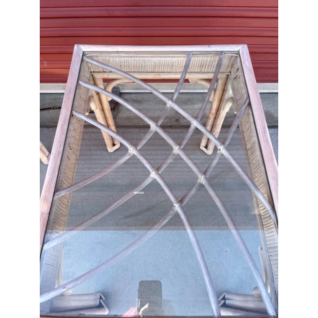 Vintage Whitewash Bamboo Glass Top Side Tables - a Pair For Sale - Image 9 of 12