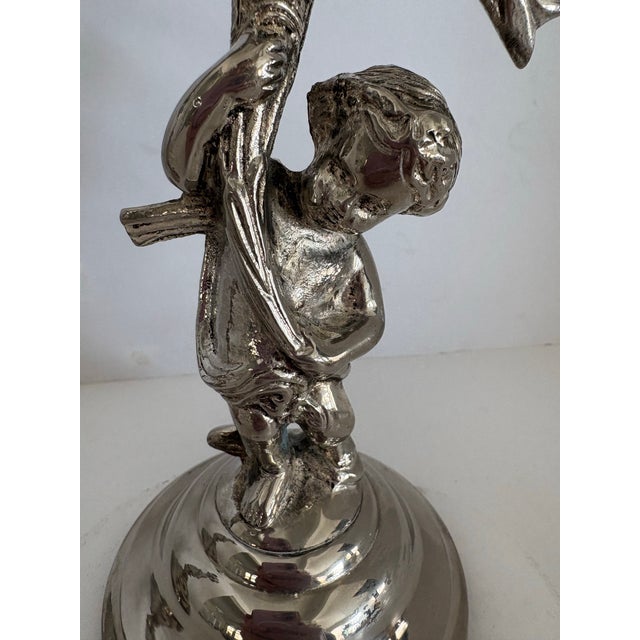 Hollywood Regency Mid-Century Silverplate Figural Candlesticks With Climbing Boy Motif, Pair Hollywood Regency 1950s Decor For Sale - Image 3 of 9
