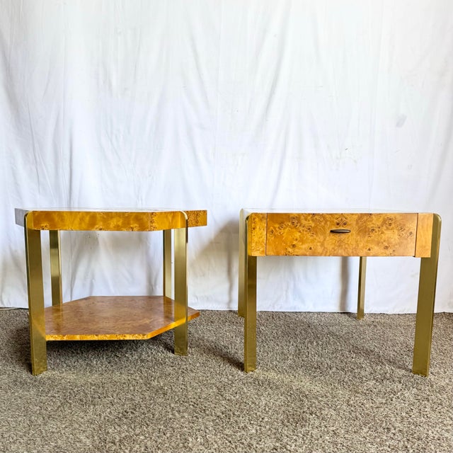 Mid-Century Modern Mid Century Modern Burl Wood and Gold Side Tables by Hekman - Set of 2 For Sale - Image 3 of 12