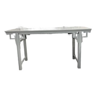 1970s Vintage Asian Style Console Table Lacquered in High Gloss Bluish Gray For Sale