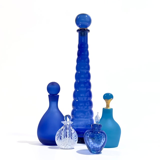 Lavender Lilac & Lapis Eclectic Glass Bottle Curation - Group of 10 For Sale - Image 4 of 17