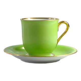 Green & Gold Coffee Cup & Saucer, 1950s, Set of 2 For Sale