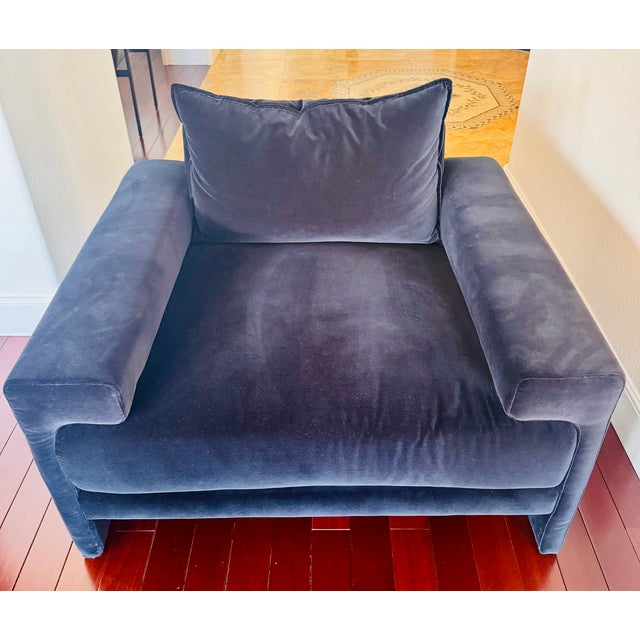 Textile Cb2 Designer Lounge Chairs (4 or 2 Pairs Available) - Navy Blue Velvet Fabric For Sale - Image 7 of 8