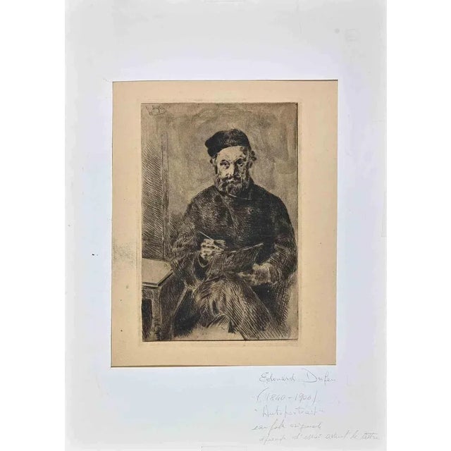 Self-Portrait is an etching realized by Edouard Dufeu (1840-1900). Proof artist. Signed and dated on the upper left...