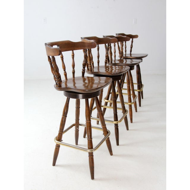 Brown Vintage Pub Style Bar Stools Set of 4 For Sale - Image 8 of 15