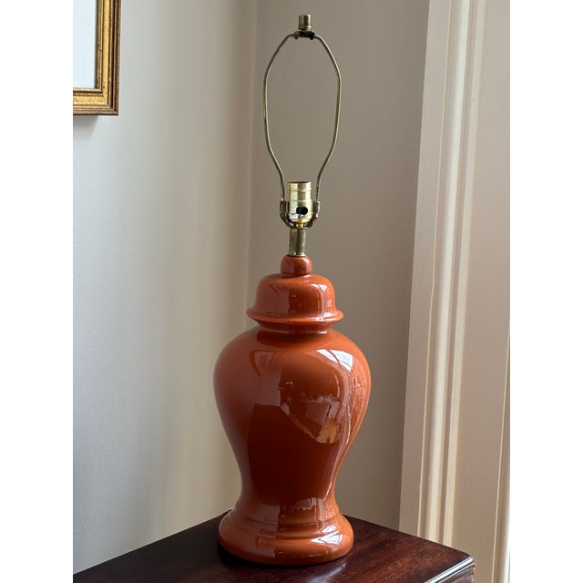 Mid 20th Century Mid-20th Century Burnt Orange Ceramic Ginger Jar Table Lamp For Sale - Image 5 of 11