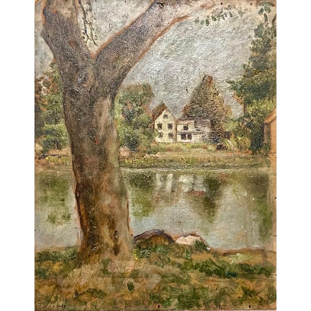 Modern Simka Simkhovitch, Simka Simkhovitch WPA Artist Oil Painting American Modernist Landscape Pond Tree, c.1930's For Sale - Image 3 of 5