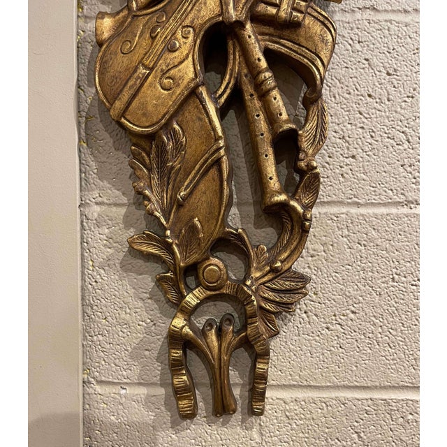 Gold Pair of Mid-Century Italian Louis XVI Giltwood Musical Wall Trophies For Sale - Image 8 of 11