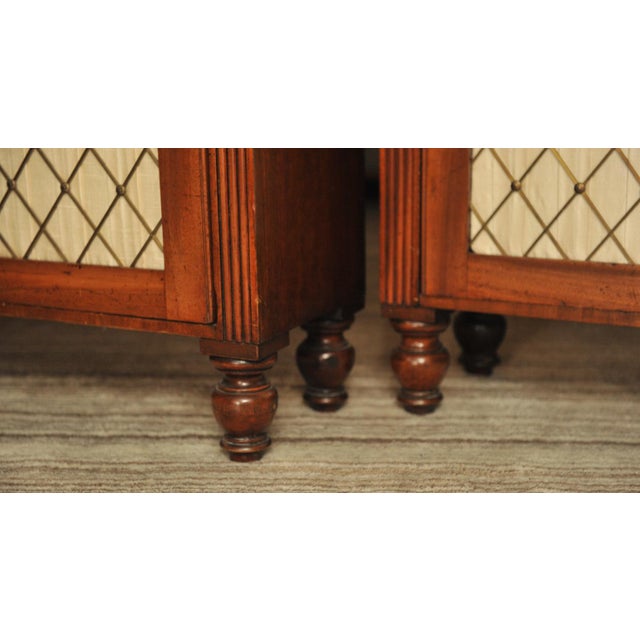 Regency Mahogany Side Cabinets with Brass Lattice Fronts, 1890s, Set of 2 For Sale - Image 4 of 8