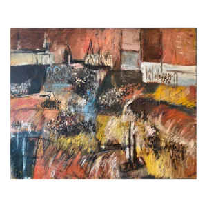 1940s Abstract Mexican Landscape Oil Painting on Canvas