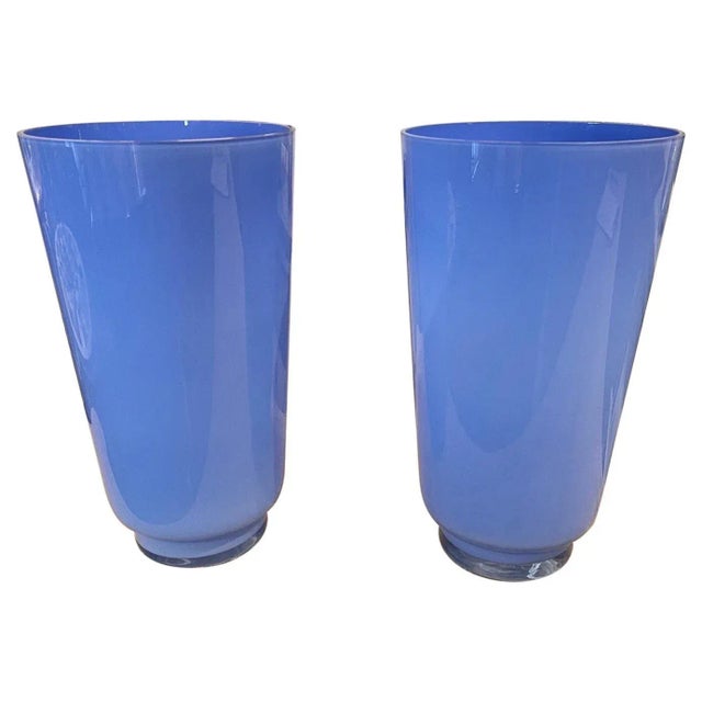 Late 20th Century Vintage Blue Murano Glass Vases - A Pair For Sale - Image 5 of 5