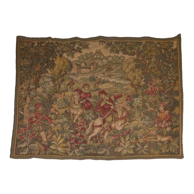 French Needlepoint Hunt Scene Tapestry For Sale