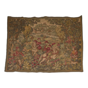 French Needlepoint Hunt Scene Tapestry