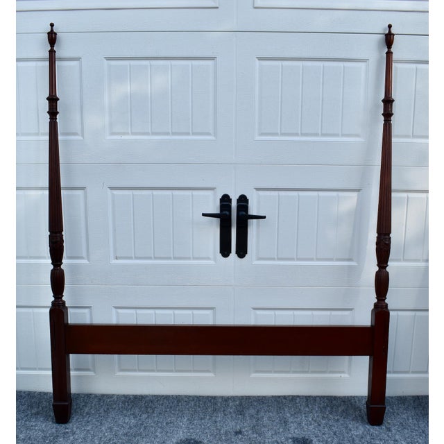 Full Carved Mahogany Bed Vintage Four Poster Frame Chippendale Style For Sale - Image 10 of 11