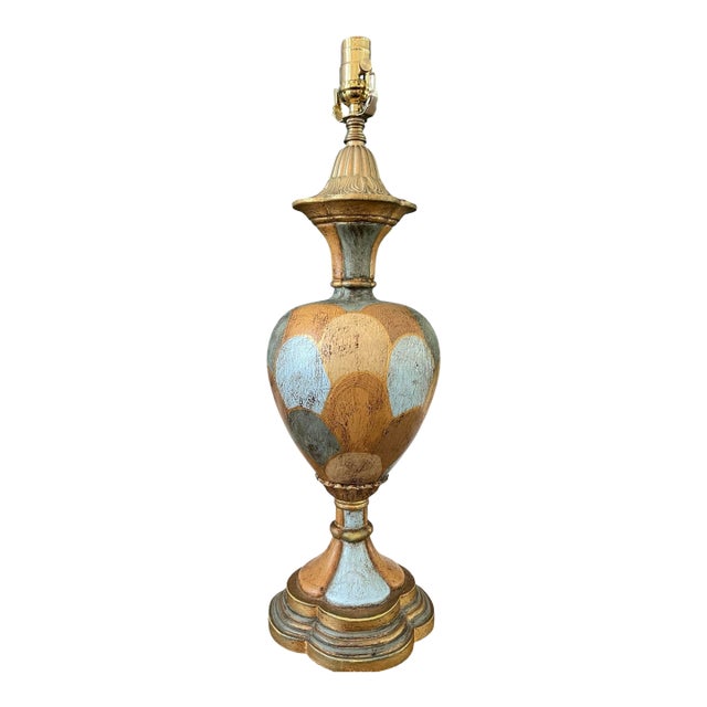 John Richard Distressed Polychrome Urn Form Table Lamp 25” For Sale
