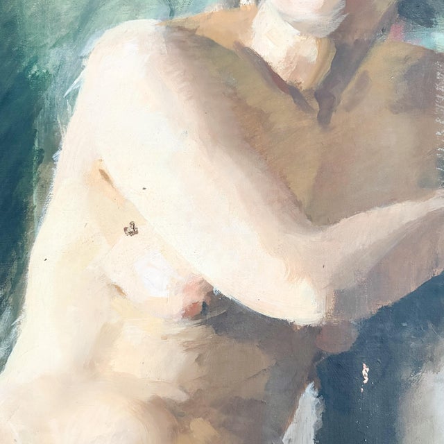 Weathered Nude Woman Portrait Painting, 1960s Female Model Art Signed by Artist For Sale - Image 4 of 16