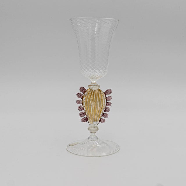 1970s Murano Art Glass Hand Blown Wine Goblet For Sale - Image 5 of 6