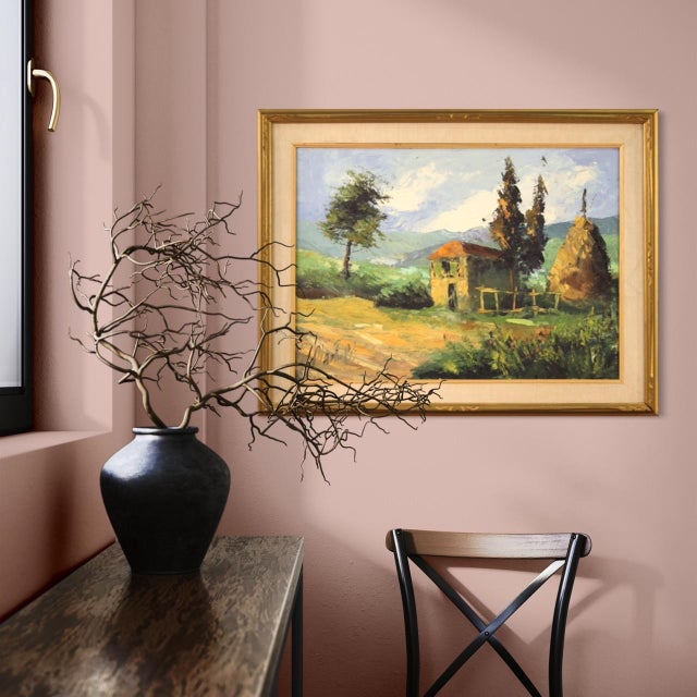 Mid-Century Modern Italian Artist, Countryside Landscape, 1970, Oil on Canvas For Sale - Image 3 of 14