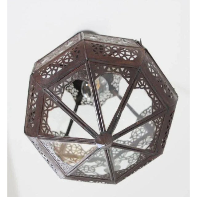 Moroccan Moorish Metal and Glass Lantern For Sale - Image 11 of 12