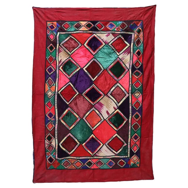 Vintage Embroidered Uzbek Wall Hung Patchwork Tapestry, 1920s For Sale