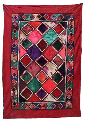 Vintage Embroidered Uzbek Wall Hung Patchwork Tapestry, 1920s