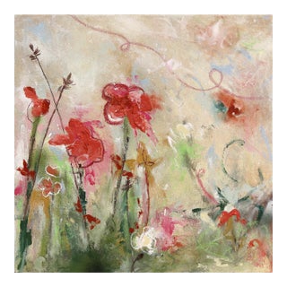 My Favorite Blow in the Winds - Original Soft Neutral Floral Abstract Mixed Media Painting on Canvas For Sale