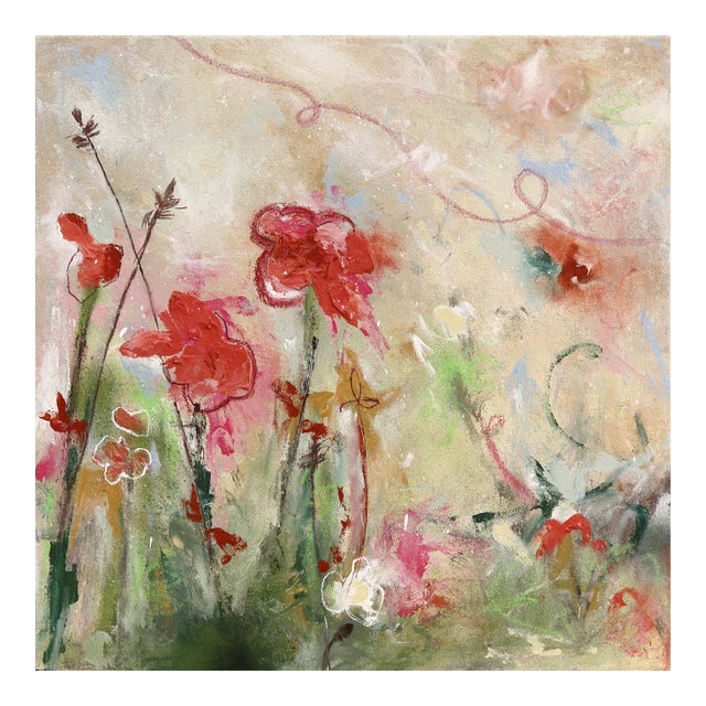 My Favorite Blow in the Winds - Original Soft Neutral Floral Abstract Mixed Media Painting on Canvas For Sale