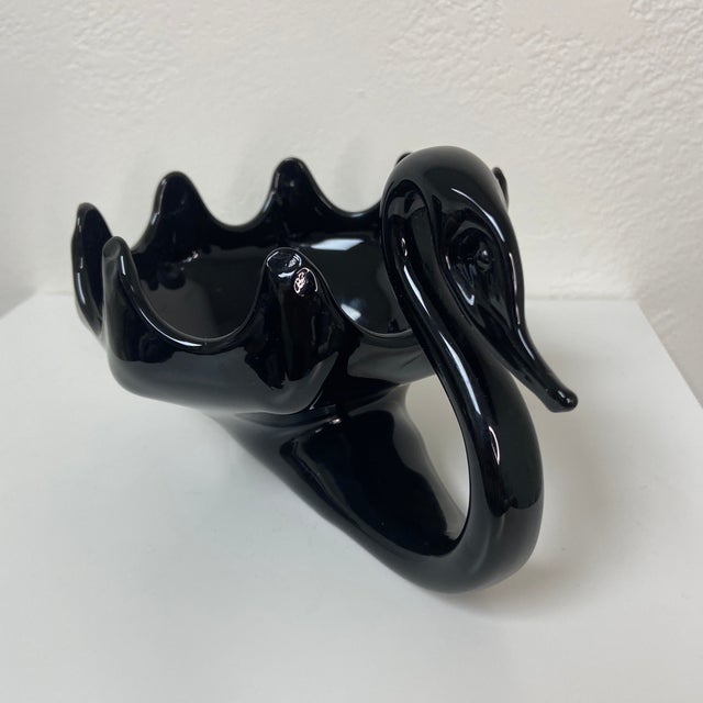 Mid 20th Century Black Amethyst Blown Glass Swan Bowl For Sale - Image 4 of 9