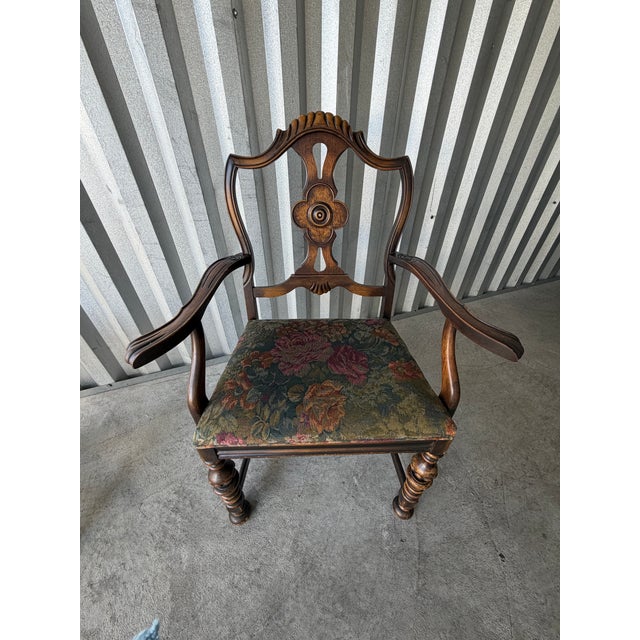 Rare Flower Berkey & Gay Chair Set Host and Hostess pair, vintage Chippendale-style or Queen Anne-style, floral jacquard...