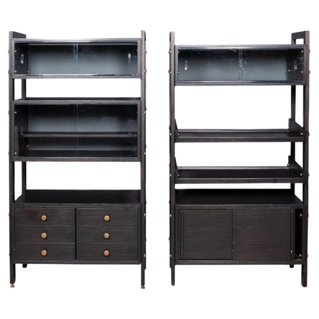 Italian Ebonised Open-Back Shelving Units, 1970s, Set of 2 For Sale