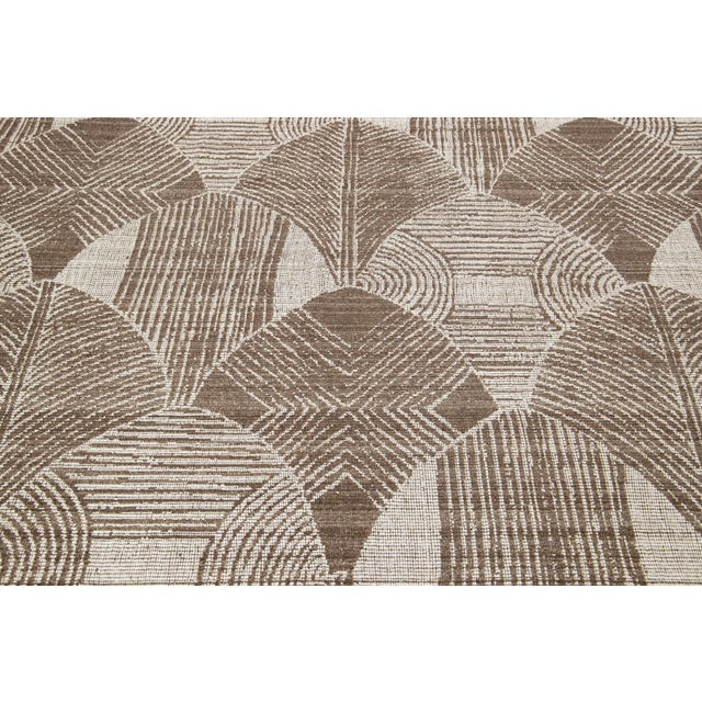 Textile Brown and Ivory Designed Transitional Hand Loom Wool Rug For Sale - Image 7 of 10