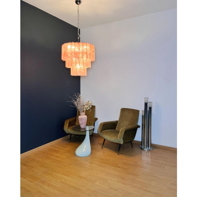 Large Three-Tier Murano 52 Chandelier in Pink Alabaster Glass Tubes, 1990 For Sale - Image 12 of 15