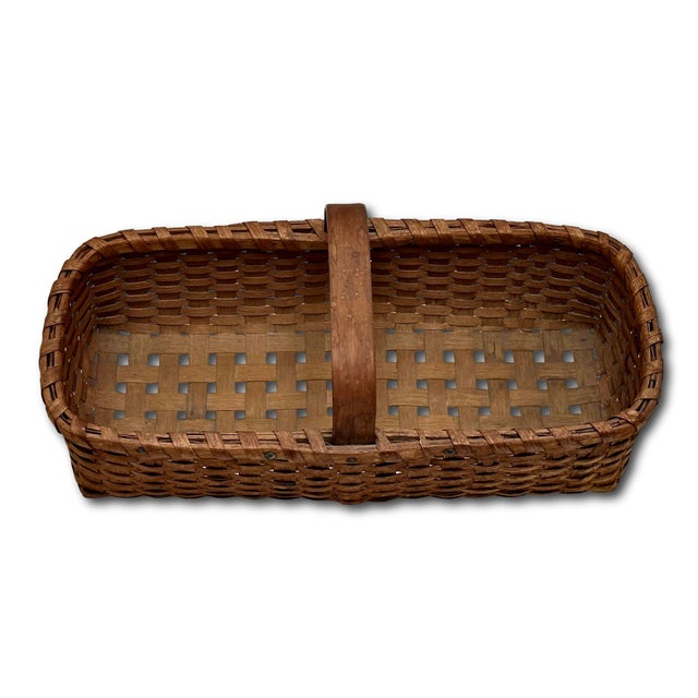 Outstanding Small Size Antique New England American Hand Woven Ash Wood Splint Egg Gathering Basket For Sale - Image 13 of 18