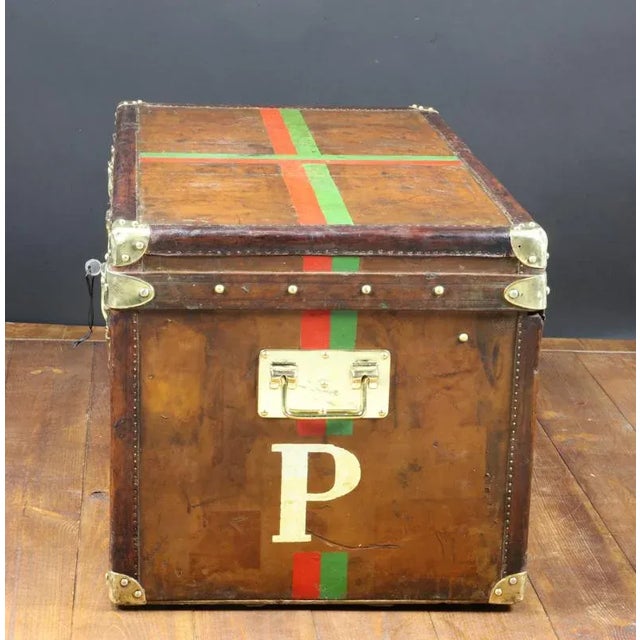 Leather Steamer Trunk with Key from Goyard, 1893 For Sale - Image 5 of 11