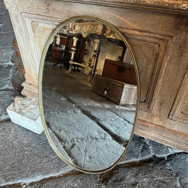 1960s Giò Ponti Style Mid-Century Modern Brass Italian Oval Wall Mirror For Sale In San Francisco - Image 6 of 9
