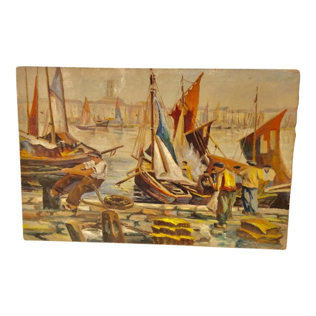 Late 1800s French Nautical Oil on Canvas Painting For Sale