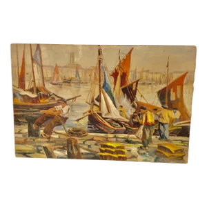 Late 1800s French Nautical Oil on Canvas Painting