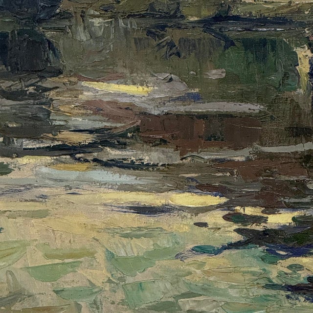 Antique Belgian Impressionist Oil Painting on Canvas by Albert Chavepeyer (1899-1986) 'River Landscape' For Sale - Image 12 of 16