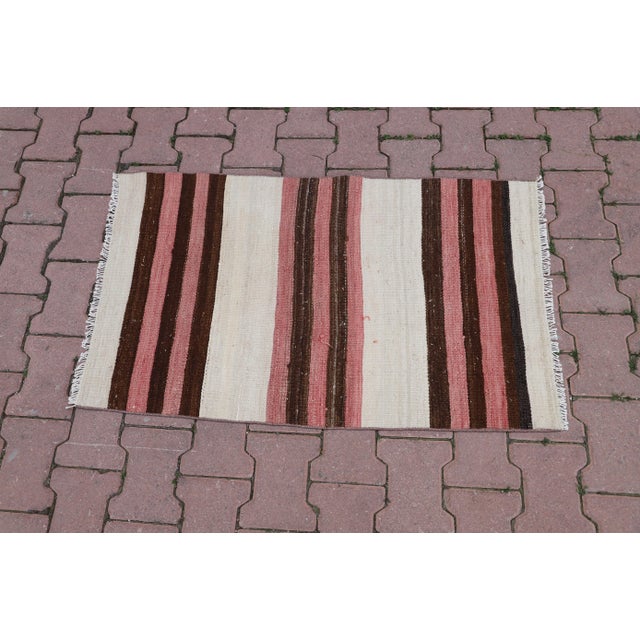 1970s Antique Cream Striped Small Rug For Sale - Image 4 of 9